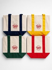 TRADER JOE'S MINI CANVAS TOTE BAGS 4 PCS GREEN,YELLOW, RED, NAVY BLUE W/TAG, NEW