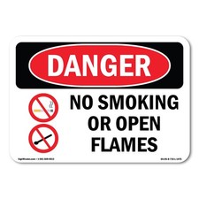 No Smoking Or Open Flames ANSI Danger Sign Metal Plastic Decal