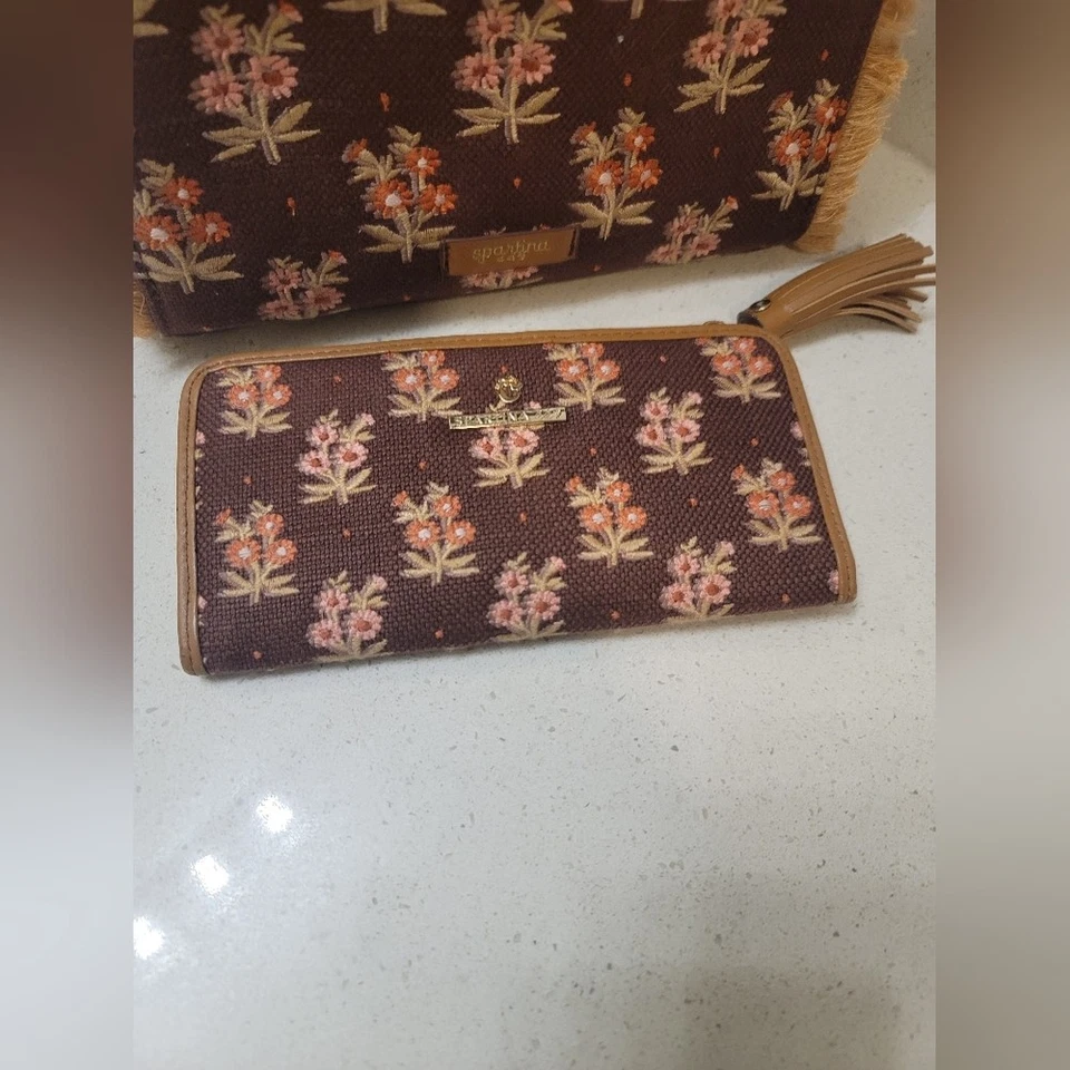 Cartera Spartina 449 Marrón Floral Flecos Caja Francesa Floral Fiona Cartera a Presión Foto 4 de 4