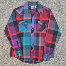 Vintage Wrangler Shirt Mens 17-36 Wool Blend Flannel Pearl Snap Western USA Made