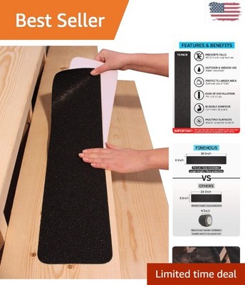 Black Anti-Slip Tape for Stairs: 6''x30'' Pre-Cut Strips - Family Safety Essential
