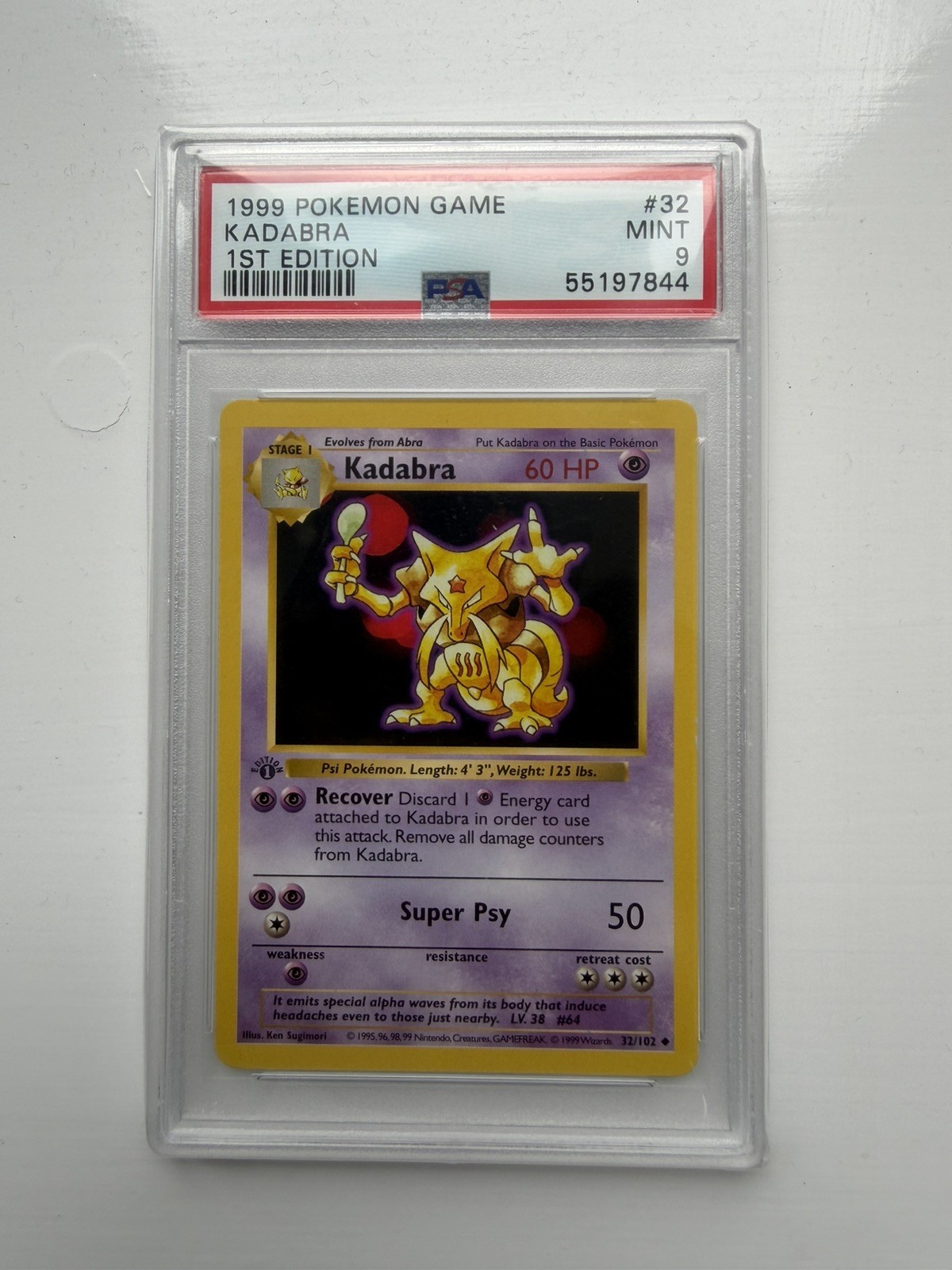 Kadabra 32/102 Pokemon Card 1st Edition Shadowless Base Set 1999 PSA 9 