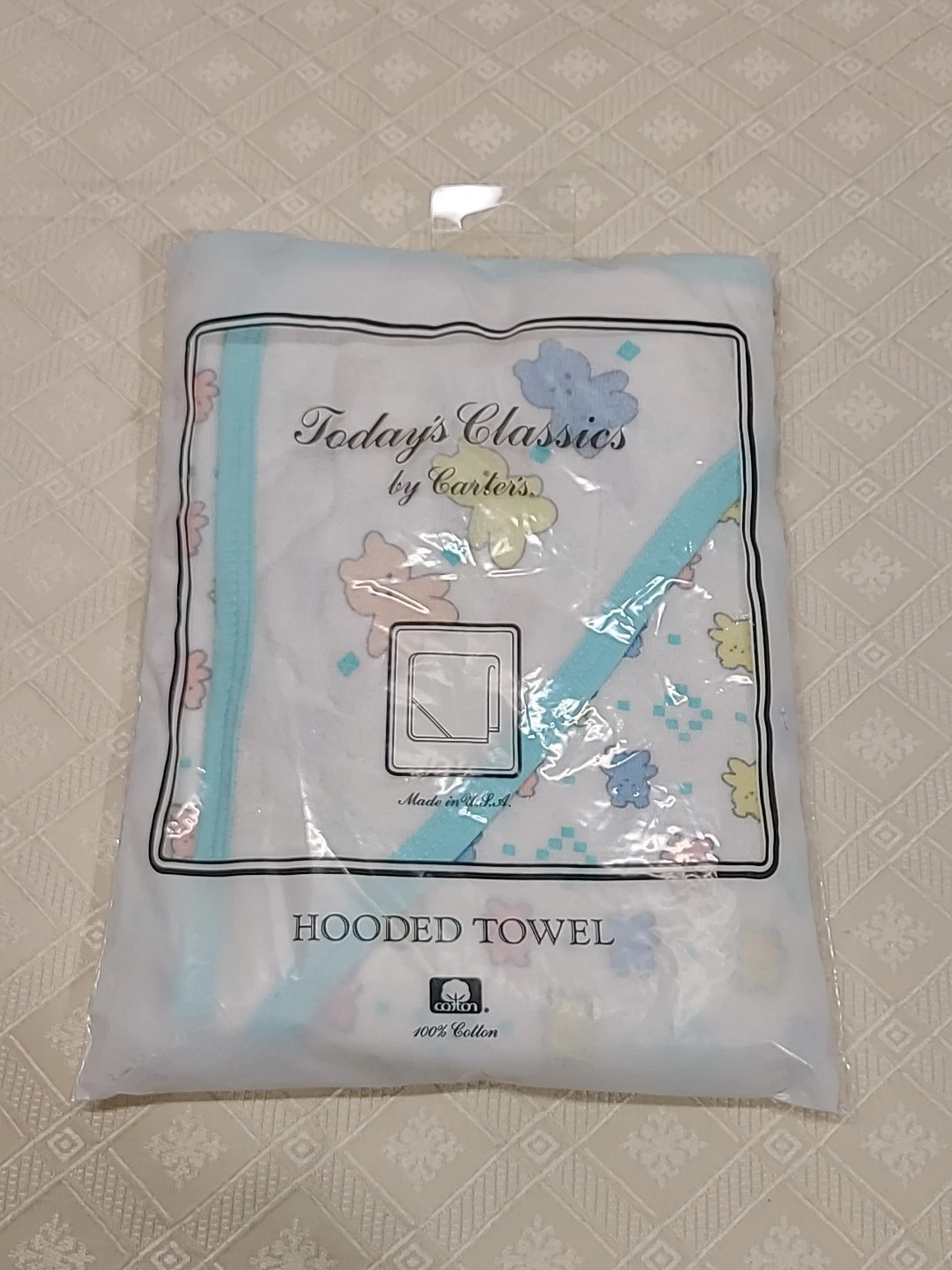 VTG NOS Carter's Hooded Towel White 100% Cotton Terry Unisex USA Bears NEW