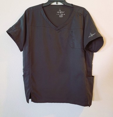 Baby Phat Women's  Scrub Top Black Short Sleeve Pocket Zipper Size XL