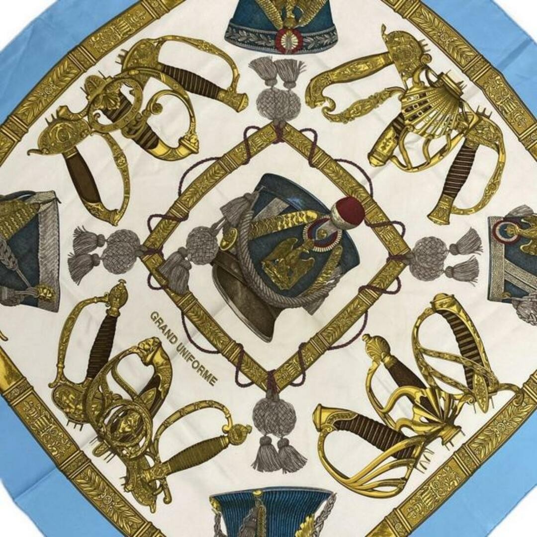 Hermes Carre 90 Silk Scarf Ivory Light Blue Grand Uniform Pattern  