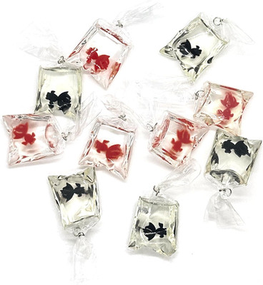 10PCS Resin Goldfish Shape Charms, Black Goldfish with Water Bag Charms, Creativ