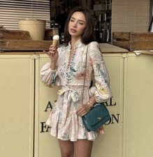 Nwot $950 Zimmermann Illuminate Peplum Mini Linen Dress Peach Hydrangea Au0 Xs