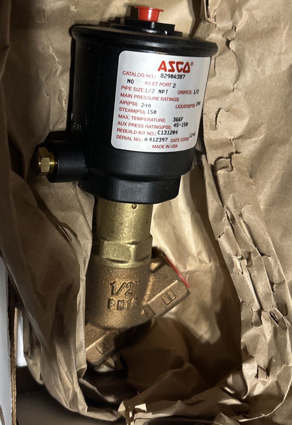 Asco 8290A387 SOLENOID VALVE, Bronze, 150 PSI