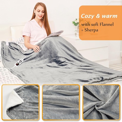 Soft Flannel & Sherpa Electric Heated Blanket, 180x130cm - Safe & Stylish - Picture 6 of 9