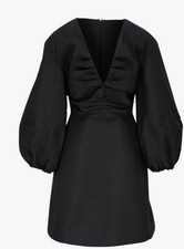 Carolina Herrera Silk Balloon Sleeve Ruched V-neck Mini Dress Black 4 NWT $2,990