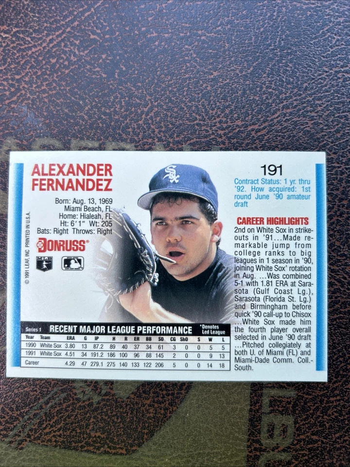 Tarjeta de error 1992 Donruss #191 Alex Fernandez Chicago White Sox no punto después inc Foto 2 de 3