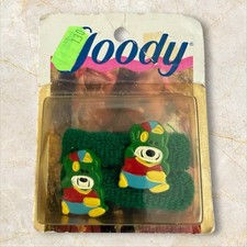 Vintage Goody Kids Bear Hair Clips Scrunchie Set 1989 Green Terry NOS
