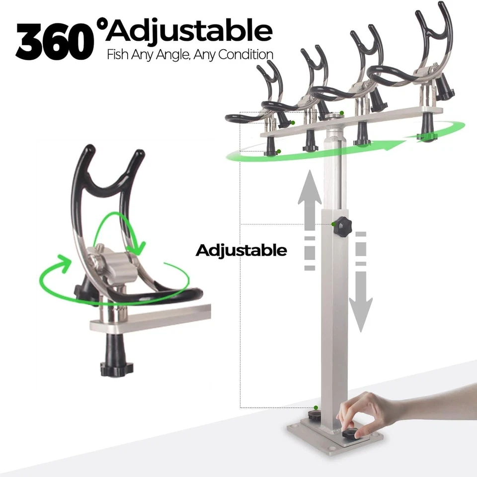 Aluminum Boat Fishing Rod Holder PVC Coated  Marine Fishing Rotation Pole Rack - Image 3 of 4