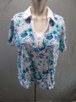 Laura Scott Size XLP Women Multicolor Floral Cotton Blend Collared Comfy Top 631
