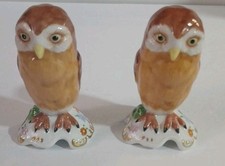 Set Of 2 Vintage 1988 Franklin Mint Porcelain Owl Figurine Brown German Style