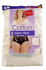 Hanes Women's Size 7 White Breathable Cotton Tagless Briefs 6 Pack NWT
