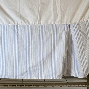 Vtg Lauren Ralph Lauren Queen Bedskirt SHELTER ISLAND TICKING Stripes Blue White