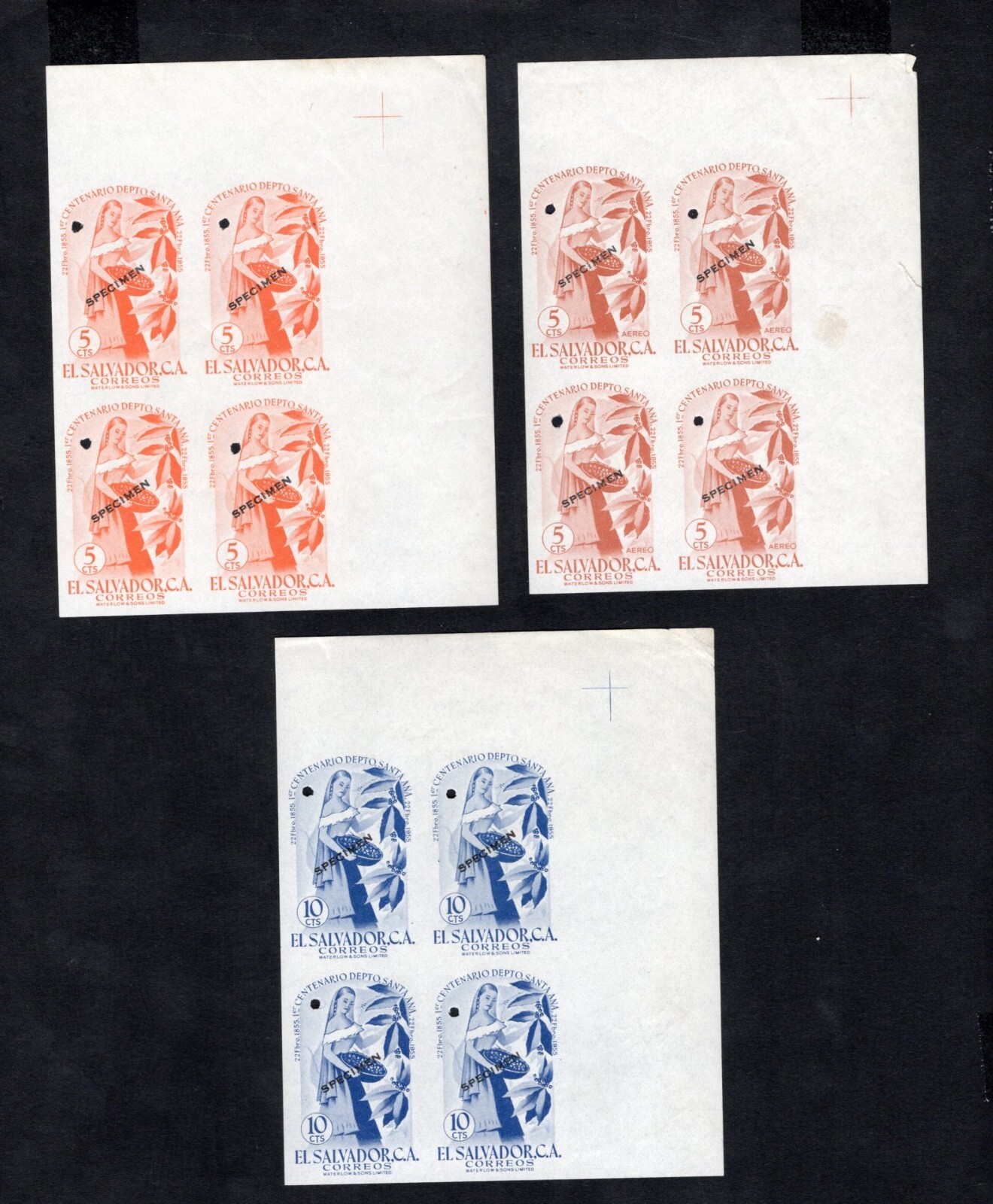 Salvador 1956 blocks of stamps Mi#767-775 without 773 SPECIMEN PROOF R MNH