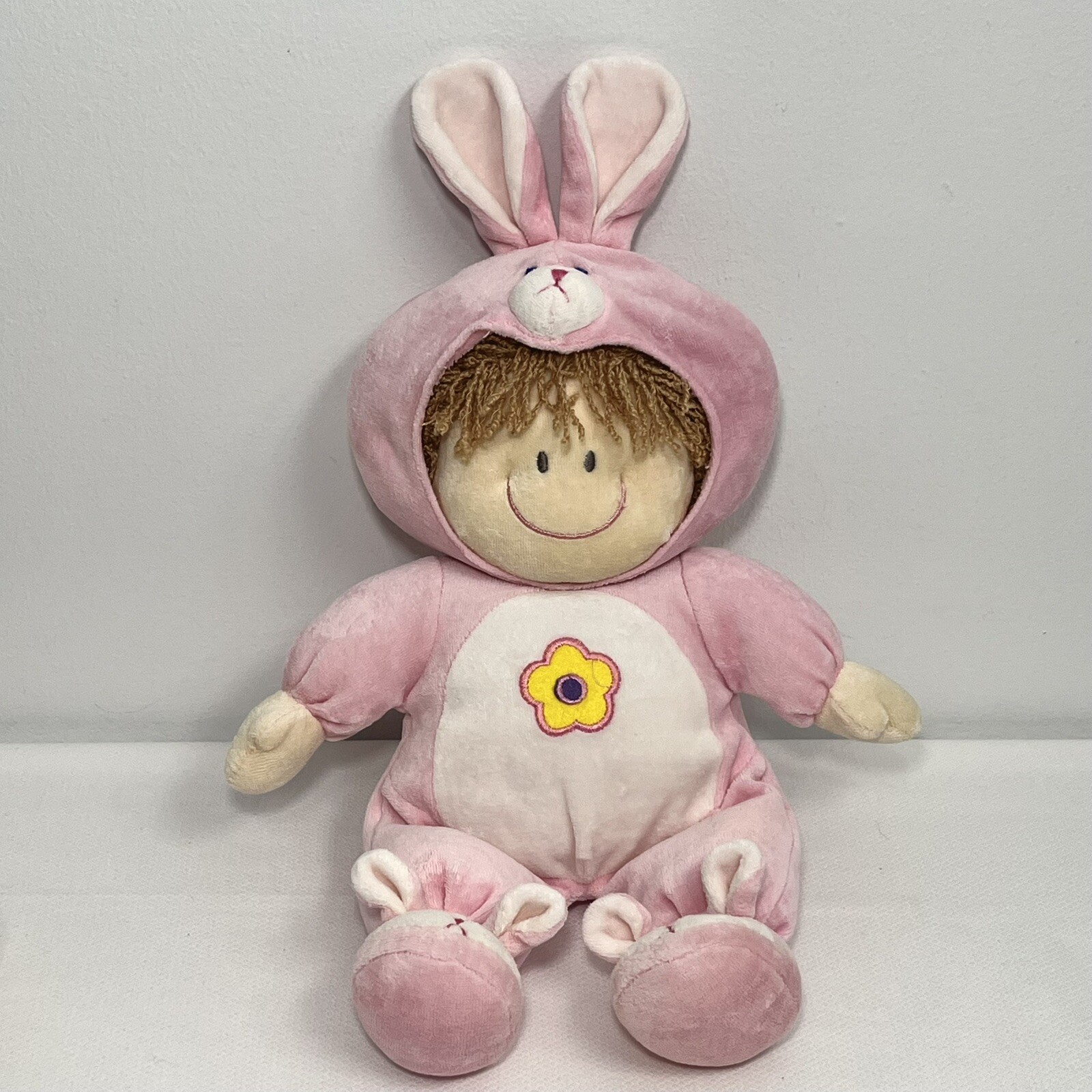 Baby Doll Plush Girl Pink Bunny Suit Slippers Brunette Pig T