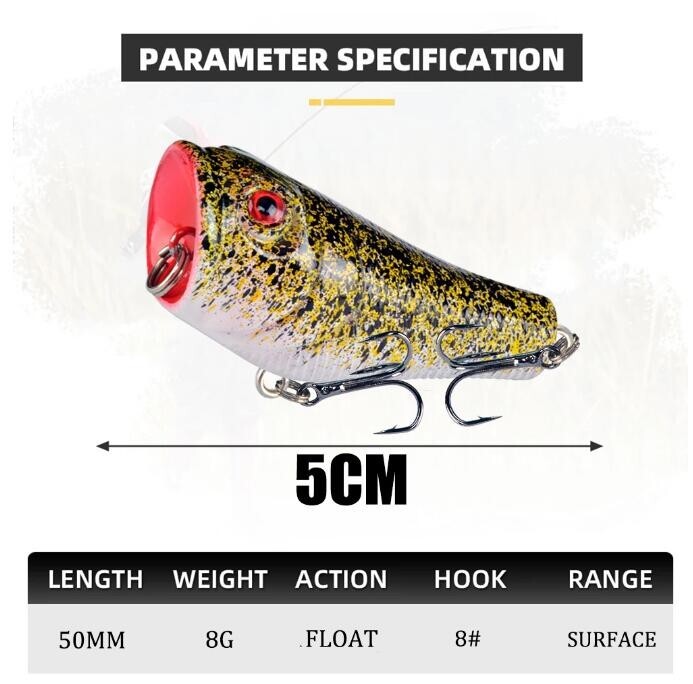 5PCS Topwater Poppers Fishing Lures Floating Bait Artificial Trolling Swimbaits - Image 9