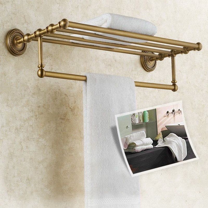 Antique Brass Wall Mounted Bathroom Bath Towel Rail Holder Storage Rack ...