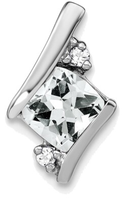 10k Weißgold Weißtopas und Diamant Plättchen Anhänger