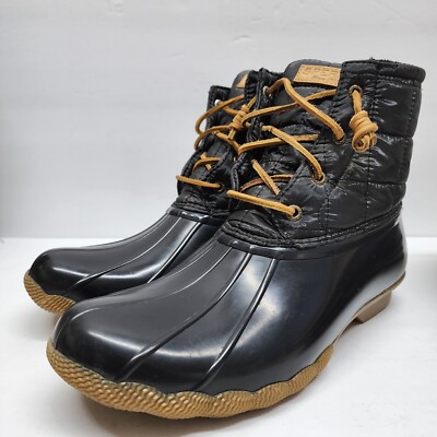 Sperry Top Sider Saltwater Duck Boots Women's Size 11 Black Waterproof  STS80755