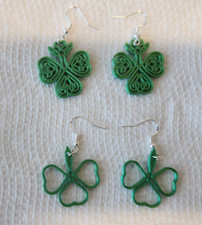 2 Pairs Green Clover St. Patrick's Day Earrings Homemade Silver Plated Hooks