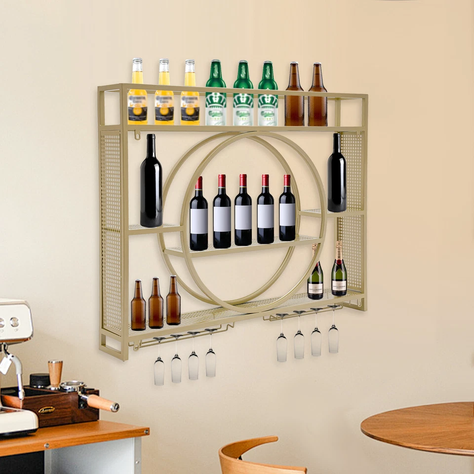 Gold Wall Mounted Hanging Metal Wine Rack Cabinet&Bottle Shelf 100*15*80cm New - Image 3 of 3