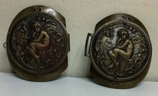 Vintage Pair of Metal Buckles Brass  with Sitting Angels Leaning on Hands