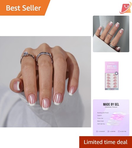 Short Gel Press On Nails 30PCS White French Tip Chrome Finish Elegant Style