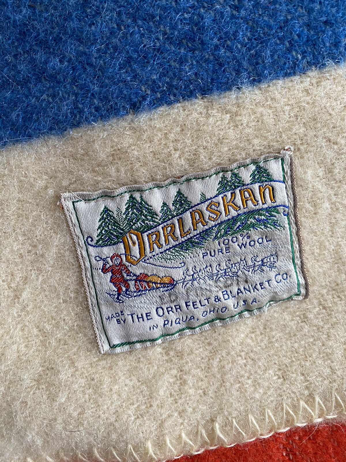 Vintage Orrlaskan Three Point 100 Striped Wool Blanket MCM Pendleton