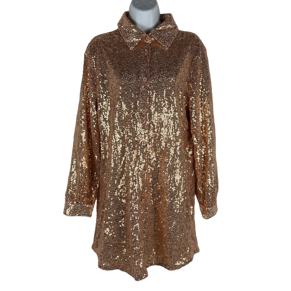 Blue b Womens Rose Gold Sequin Long Sleeve Button-Up Shirt Size S | eBay