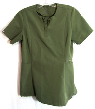 Figs Green Technical Collection Short Sleeve Button Front Scrub Shirt XXS EUC