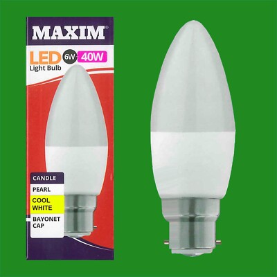 6x 6W (=40W) LED Pearl 4000K kaltweiß BC B22 Kerze Glühbirne Lampe