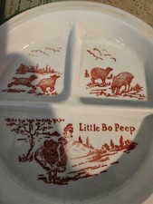 Vintage Anchor Hocking Vitrock Little Bo Peep Milk Glass Child Divided Plate