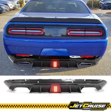 Fit 15-23 Dodge Challenger V6 Rear Lip Diffuser Carbon Fiber Print W/ LED Light