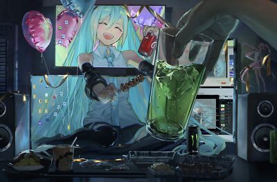 Anime Girls Hatsune Miku Vocaloid Monitor POV  Gaming Mat Desk 45126