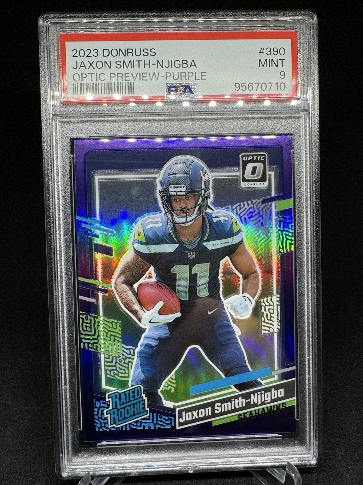 2023 Donruss Rated Optic Preview Purple Prizm Jaxon Smith-Njigba PSA 9 RC /50
