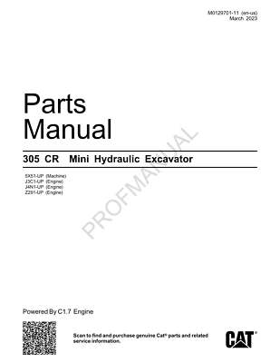 Caterpillar Cat 305 CR Mini Hydraulic Excavator Parts Catalog Manual *Send seria