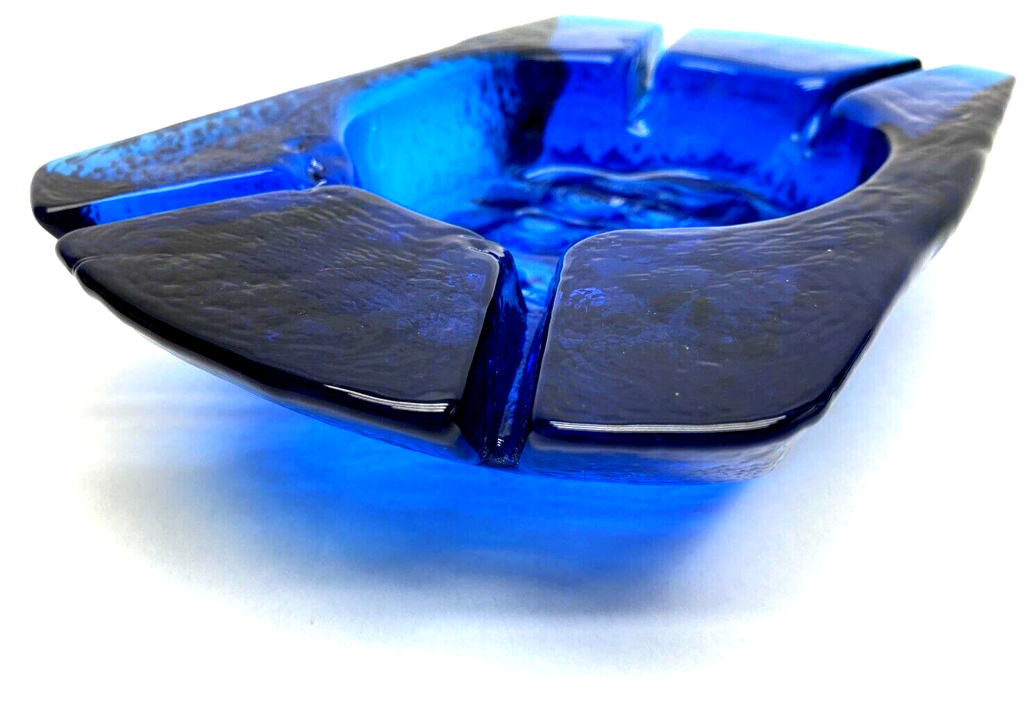 Vintage Cobalt Blue Art Glass Ashtray Rectangle Textured Heavy Thick eBay