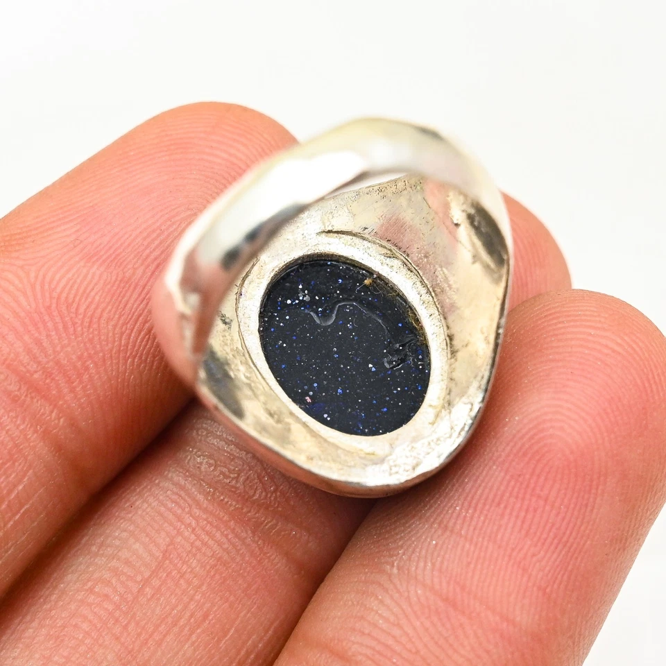Мужское кольцо с голубым золотым камнем из чистого серебра 925 пробы все размеры M790 - Изображение 3 из 4