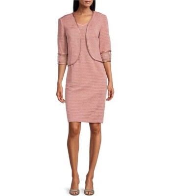 NEW MAYA BROOKE PINK EMBELLISHED JACKET SHEATH DRESS SIZE 24 W WOMEN $119 