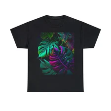 Unisex Adult T Shirt Psychedelic Neon Tropical Futuristic Nature Colorful Surf