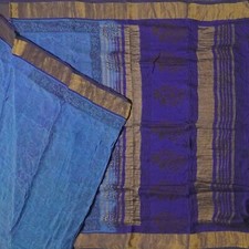 Vintage Blue Sarees 100 Pure Cotton Zari Handwoven Sari 5YD Decor Craft Fabric