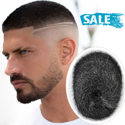 Men's Short Buzz Cut 1cm Toupee 100% REMY HUMAN Hair Transparent Full Thin  PU