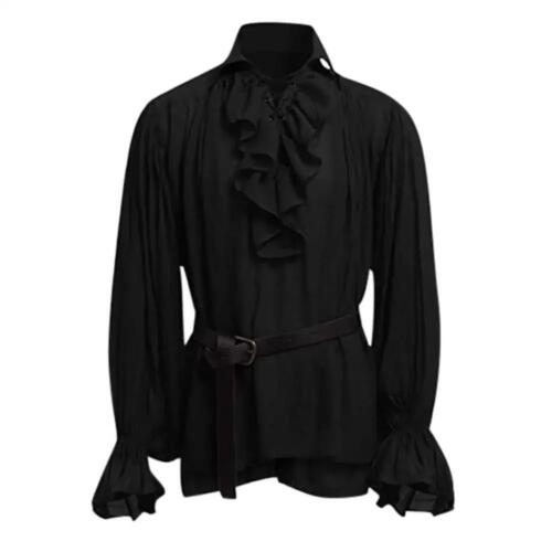 Mittelalter Herren Puffärmel Piratenhemd Schottisches Breitbündchenhemd Halloween Kostüm - Bild 3 von 15