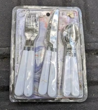 Rogers Flatware Stainless Steel White Plastic Handle 12pc Fork Knife Spoon For 4