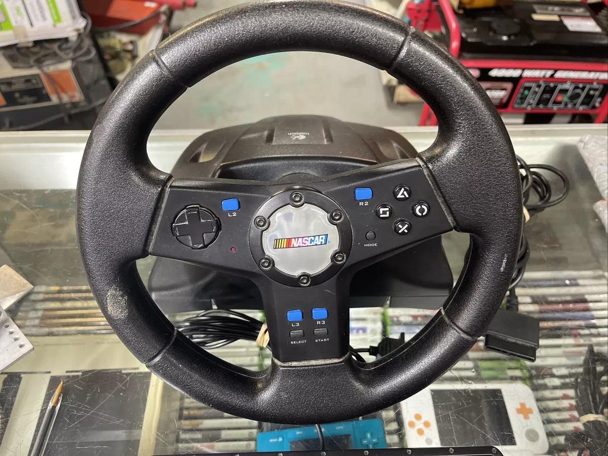 Logitech PS2 PS1 PlayStation 2 Racing Steering Wheel & Pedal NASCAR Tested  Works