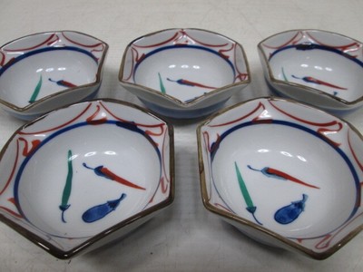 Arita Ware Small Hexagon Bowl Set of 5, 9.5cm Wide,